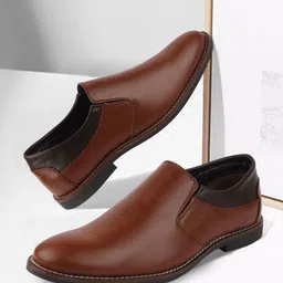 FAUSTO Men Tan Solid Formal Slip-On Shoes-image-26