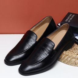 Teakwood Leathers Men's Black Textured Formal Slip-On Shoes-image-47