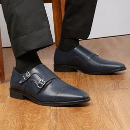 LOUIS STITCH Men Perforated Premium Leather Formal Double Monk Shoes-image-98