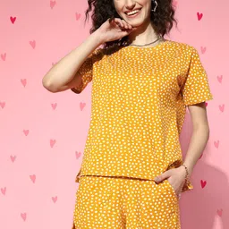 Masha Women Mustard Yellow & White Geometric Printed Pure Cotton Short Set-picture-0