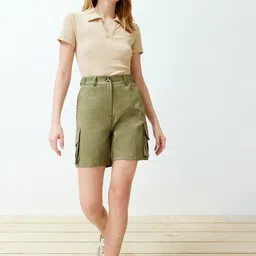 Trendyol Women Mid Rise Pure Cotton Shorts-picture-50
