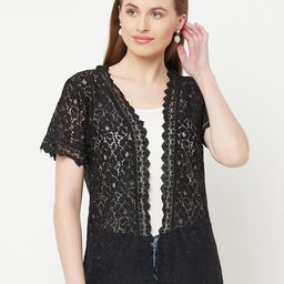 Espresso Self Design Open Front Shrug-25