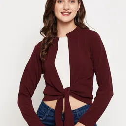 LE BOURGEOIS Women Maroon Crop Shrug-53