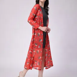 SCORPIUS Printed Chiffon Open Front Longline Shrug image 3