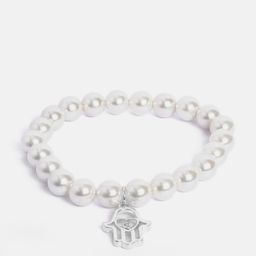 MINUTIAE Women Silver-Toned & White Brass Pearls Handcrafted Silver-Plated Charm Bracelet-image-99