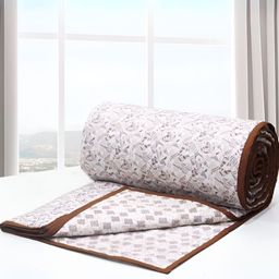 Aurave Riva Brown & White Floral AC Room Cotton 150 GSM Single Bed Dohar-image-66