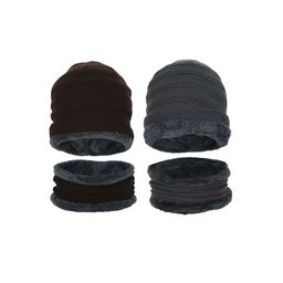 FabSeasons Unisex Brown & Grey Set of 2 Beanie and Mufflers-14