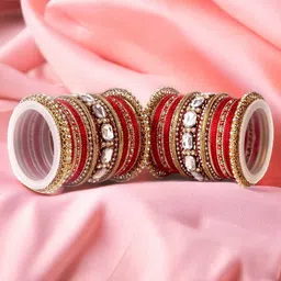 leshya Set Of 62 Brass-Plated Kundan-Studded & Beaded Bangles-84
