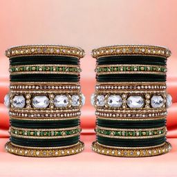 leshya Set Of 62 Brass-Plated Stone-Studded & Beaded Bangles-image-70