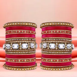 leshya Set Of 62 Brass-Plated Stone-Studded & Beaded Bangles-74