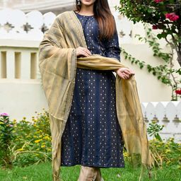 Peachmode Floral Regular Pure Cotton Kurta with Trousers & With Dupatta image 1