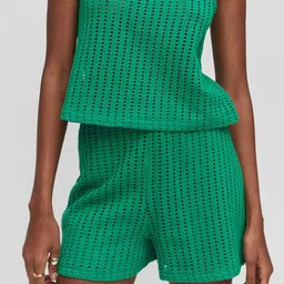 MANGO Women Open Knit Crochet Pure Cotton Shorts-image-31