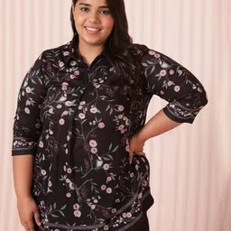 Amydus Women Plus Size Black & Pink Floral Printed Top-picture-51