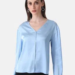 Kazo V-Neck Cuffed Sleeve Satin Top-image-21
