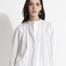RAREISM Striped Mandarin Collar Cotton Boxy Top-image-54