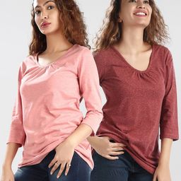 Dream of Glory Inc Pack of 2 Maroon & Peach-Coloured Tops-image-71