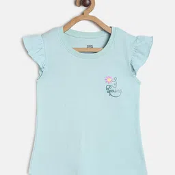 MINI KLUB Girls Green Floral Print Cotton Knitted Top-53