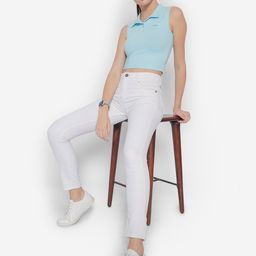 JUMP USA Cotton Shirt Collar Sleeveless Crop Top-image-65