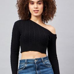 Chemistry Ribbed One Shoulder Woollen Fitted Crop Top-picture-23