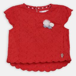 ELLE Girls Red Self Design Pure Cotton Top-image-69