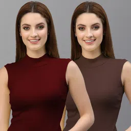Friskers Set Of 2 Maroon & Brown Solid Crop Top-image-46