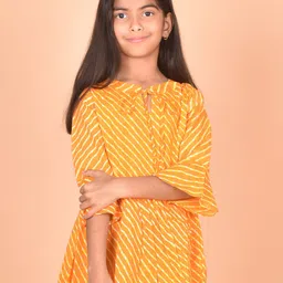 BAESD Kids-Girls Geometric Print Cotton Tie-Up Neck Bell Sleeves A-Line Top-picture-49