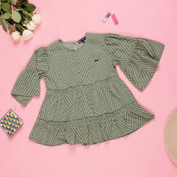Purple United Kids Print Mandarin Collar Flared Sleeve Cotton Top-image-97