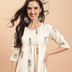 Rajnandini Floral Printed Bell Sleeve Cotton A-Line Top-image-90