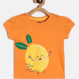 MINI KLUB Girls Round Neck Short Puff Sleeve Graphic Print Cotton Top-picture-21