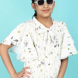 V-Mart Girls Abstract Printed Tie-Up Neck Flared Sleeves Georgette Top-17
