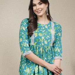 Stylum Turquoise Blue Floral Printed Cotton Peplum Top-picture-38
