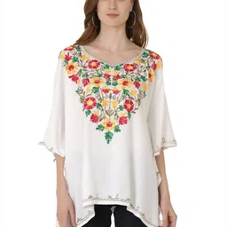 SAAKAA Off White Floral Floral Embroidered Kaftan Top-image-78