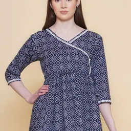 Modish Couture Ethnic Motifs Print Indigo Cotton Top-image-27
