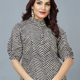 BAESD Geometric Printed Mandarin Collar Puff Sleeves Cotton Regular Top-image-66