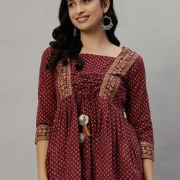 KBZ Women Ethnic Printed Square Neck Foil Print Kurti-29