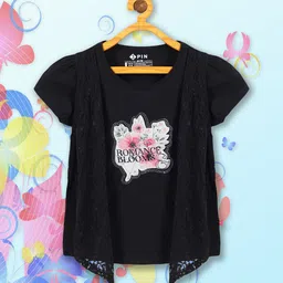 3PIN Girls Floral Printed Round Neck Puff Sleeves Lace-Up Cotton Regular Top-picture-19