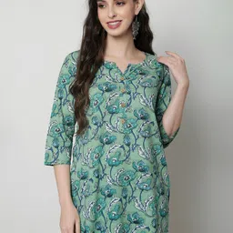 KALINI Floral Print Notch neck Cotton Top-picture-41