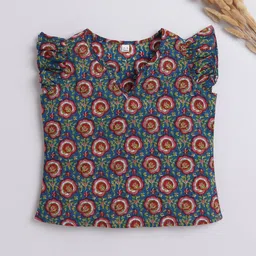 The Magic Wand Girls Floral Printed Notch Neck Flutter Sleeves Cotton Top-image-42