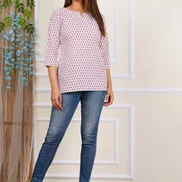MALANDRO Women Geometric Print Cotton Top-image-43