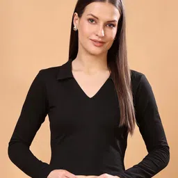Cation Women Shirt Collar Cotton Fitted Top-image-36