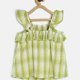 MINI KLUB Girls Square Neck Short Fluttered Sleeves Checked Cotton Top-picture-25