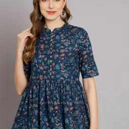 KALINI Floral Print Mandarin Collar Cotton Top-picture-14