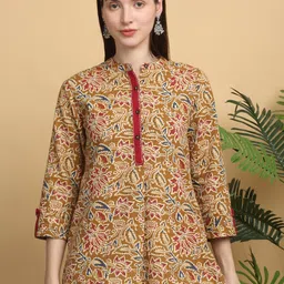 KALINI Floral Printed Mandarin Collar Cotton Shirt Style Top-image-37