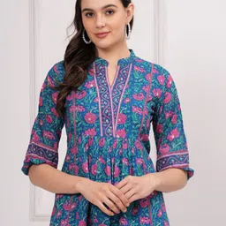 KALINI Floral Print Mandarin Collar Cotton Top-picture-45