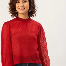 ANVI Be Yourself Self Design High Neck Long Puff Sleeve Top-picture-32
