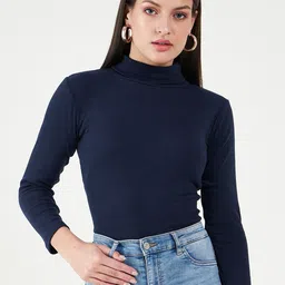 Bitterlime Long Sleeves Turtle Neck Cotton Fitted Top-image-60