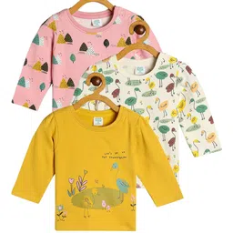 MINI KLUB Pink & White Pack Of 3 Geometric Print Organic Cotton Top-image-43