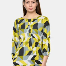 Enchanted Drapes Yellow & Black Geometric Print Crepe Blouson Top-picture-1