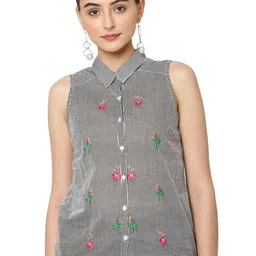 SAVI Vertical Striped Embroidered Cotton Shirt Style Top-picture-21
