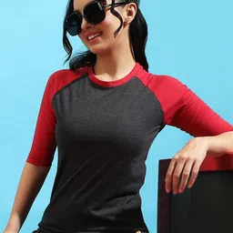 Campus Sutra Raglan Sleeves Round Neck Cotton Top-image-56